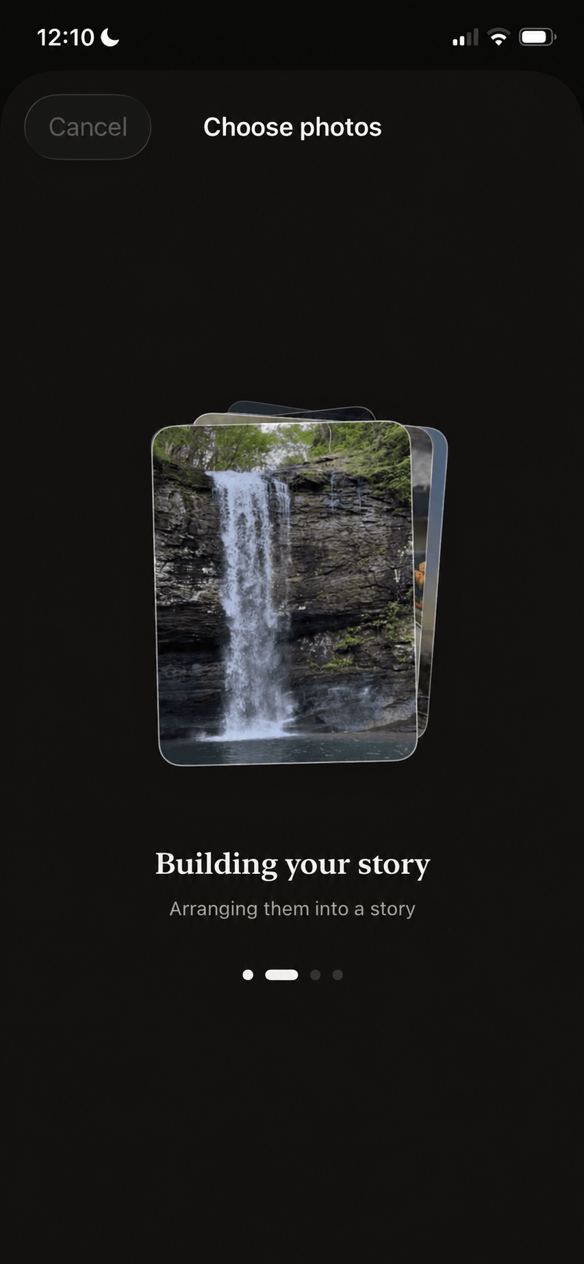 URemember building screen arranging selected photos into a story.