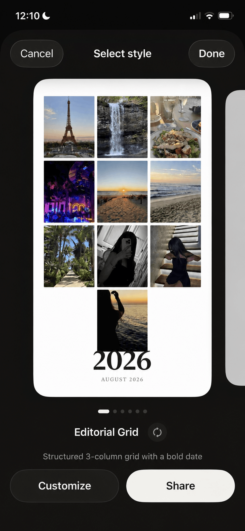 URemember style selector showing an Editorial Grid Rewind preview.